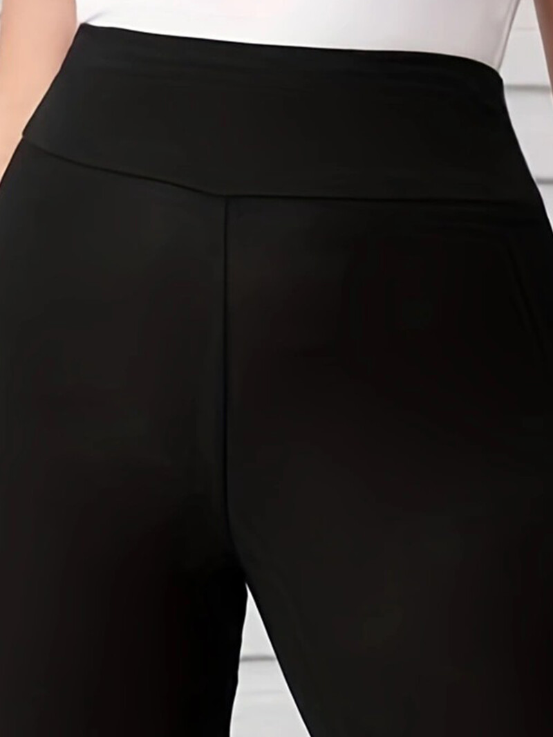 Noua tendință, negru, cu jambiere înalte elastice, de mărime mare, poartă pantaloni în nouă puncte, cu talie înaltă, plus grăsimi, de culoare uni, pantaloni cu picioare mici