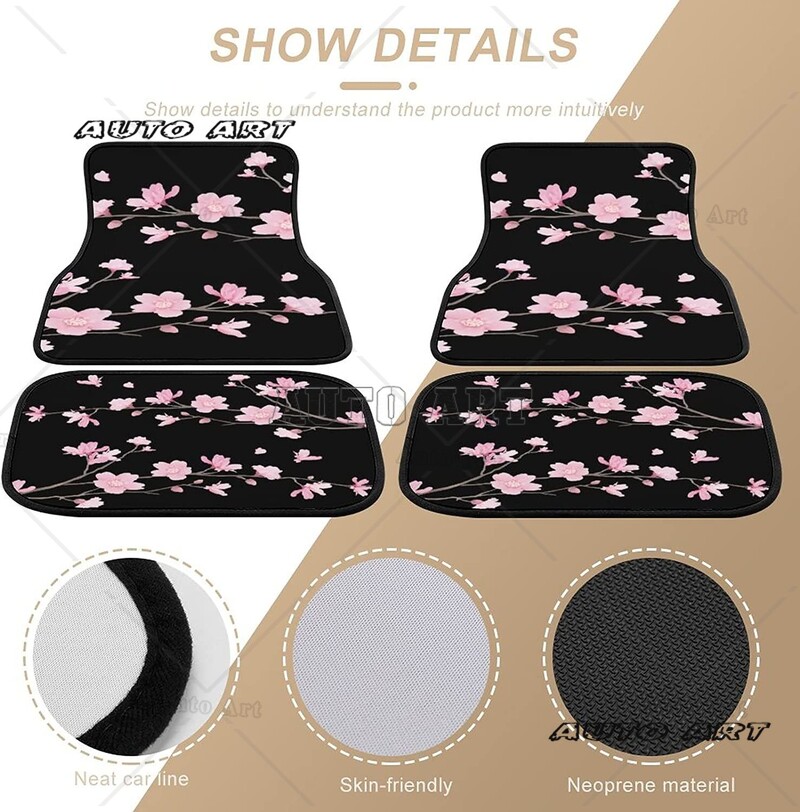 Cherry Blossom 4 buc. Covoare auto Covoare masina Seturi complete Potrivire universala pentru SUV Camioane Protectie orice vreme Covor auto pentru picioare