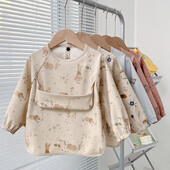 Aranyos előke kisgyermeknek Baberos Bavoir vízálló hosszú ujjú kötény Rajzfilm Állatok Gyermekek Etetés smock Bib Babacuccok 0-5Y