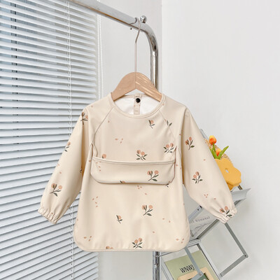 Aranyos előke kisgyermeknek Baberos Bavoir vízálló hosszú ujjú kötény Rajzfilm Állatok Gyermekek Etetés smock Bib Babacuccok 0-5Y