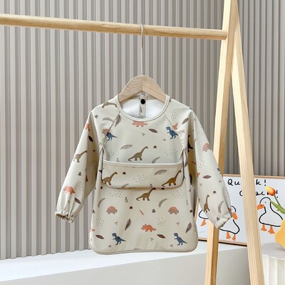 Aranyos előke kisgyermeknek Baberos Bavoir vízálló hosszú ujjú kötény Rajzfilm Állatok Gyermekek Etetés smock Bib Babacuccok 0-5Y