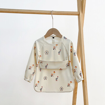 Aranyos előke kisgyermeknek Baberos Bavoir vízálló hosszú ujjú kötény Rajzfilm Állatok Gyermekek Etetés smock Bib Babacuccok 0-5Y