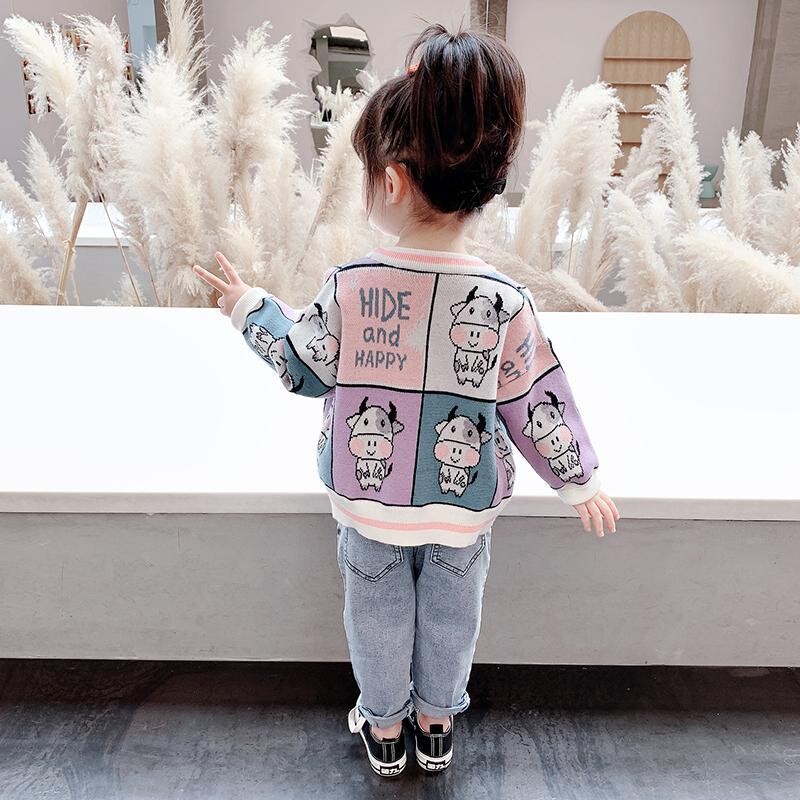 Φθινοπωρινό και χειμερινό πουλόβερ μονόχρωμο μονόχρωμο Ζακέτα για κορίτσια Κορεάτικη έκδοση στρογγυλή λαιμόκοψη Πουλόβερ CARTOON 2023 νέο