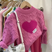 Versiunea coreeană a puloverului tricotat Love pentru fetiță, la modă și îngroșat, 2023, pulover tricotat pentru fete noi, toamnă și iarnă