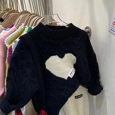 Versiunea coreeană a puloverului tricotat Love pentru fetiță, la modă și îngroșat, 2023, pulover tricotat pentru fete noi, toamnă și iarnă