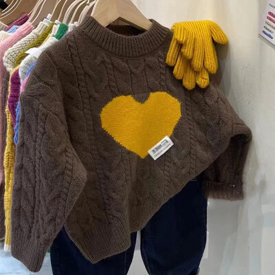 Versiunea coreeană a puloverului tricotat Love pentru fetiță, la modă și îngroșat, 2023, pulover tricotat pentru fete noi, toamnă și iarnă