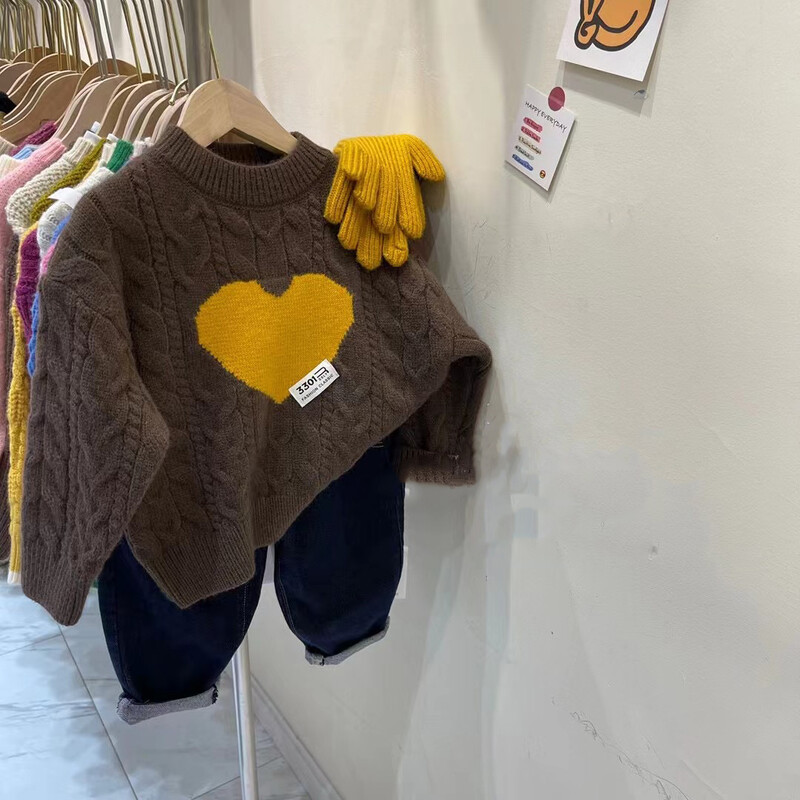 Versiunea coreeană a puloverului tricotat Love pentru fetiță, la modă și îngroșat, 2023, pulover tricotat pentru fete noi, toamnă și iarnă