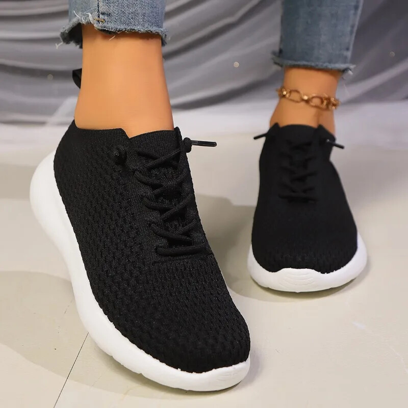 Női cipők Akciós fűzős Női Vulcanize cipők Őszi légáteresztő hálós tömör kültéri alkalmi kényelmes sétacipők