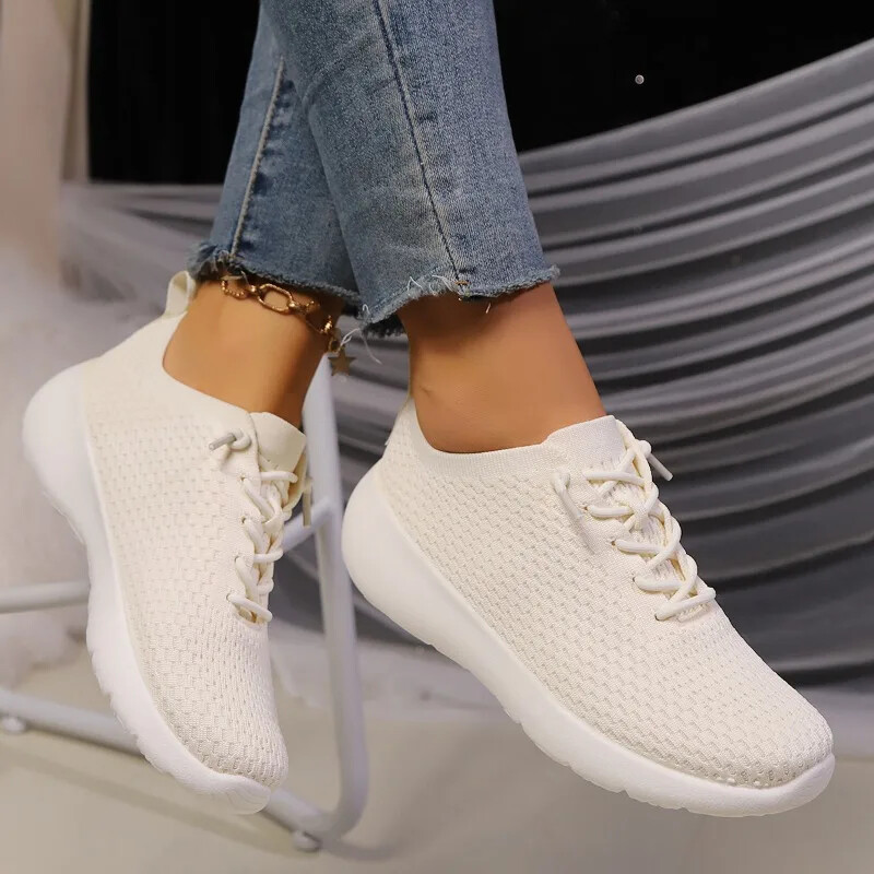 Női cipők Akciós fűzős Női Vulcanize cipők Őszi légáteresztő hálós tömör kültéri alkalmi kényelmes sétacipők