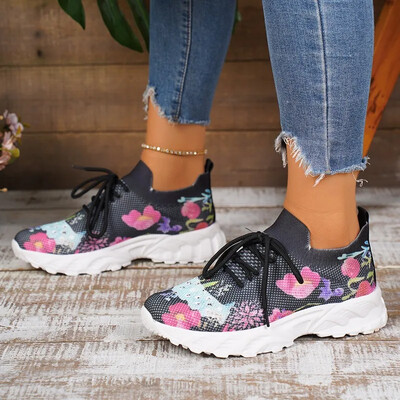 Pantofi de damă la promoție Pantofi vulcanizați noi de damă cu șireturi Toamnă plasă respirabilă culori mixte ocazional pantofi sport comozi