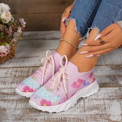 Pantofi de damă la promoție Pantofi vulcanizați noi de damă cu șireturi Toamnă plasă respirabilă culori mixte ocazional pantofi sport comozi