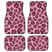 Set de 4 bucăți covorașe pentru mașină cu imprimeu roz cu leopard pentru femei Accesorii antiderapante pentru mașină Covor mochetă față și spate durabil