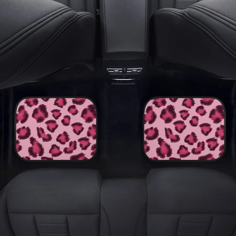 Set de 4 bucăți covorașe pentru mașină cu imprimeu roz cu leopard pentru femei Accesorii antiderapante pentru mașină Covor mochetă față și spate durabil