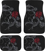 Goth αξεσουάρ αυτοκινήτου Rose πατάκια αυτοκινήτου Vintage ντεκόρ αυτοκινήτου Πατάκια δαπέδου σε σκούρο στυλ για αυτοκίνητα παντός καιρού Universal Fit 4 Pack