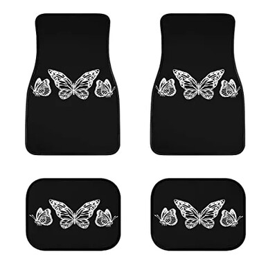Butterfly mustade auto põrandamattide komplekt eesmiste ja tagumiste vooderdiste jaoks, Universal Fit vaipkattega põrandamattide komplekt 4 tk maasturitele, kaubikutele, sedaanidele