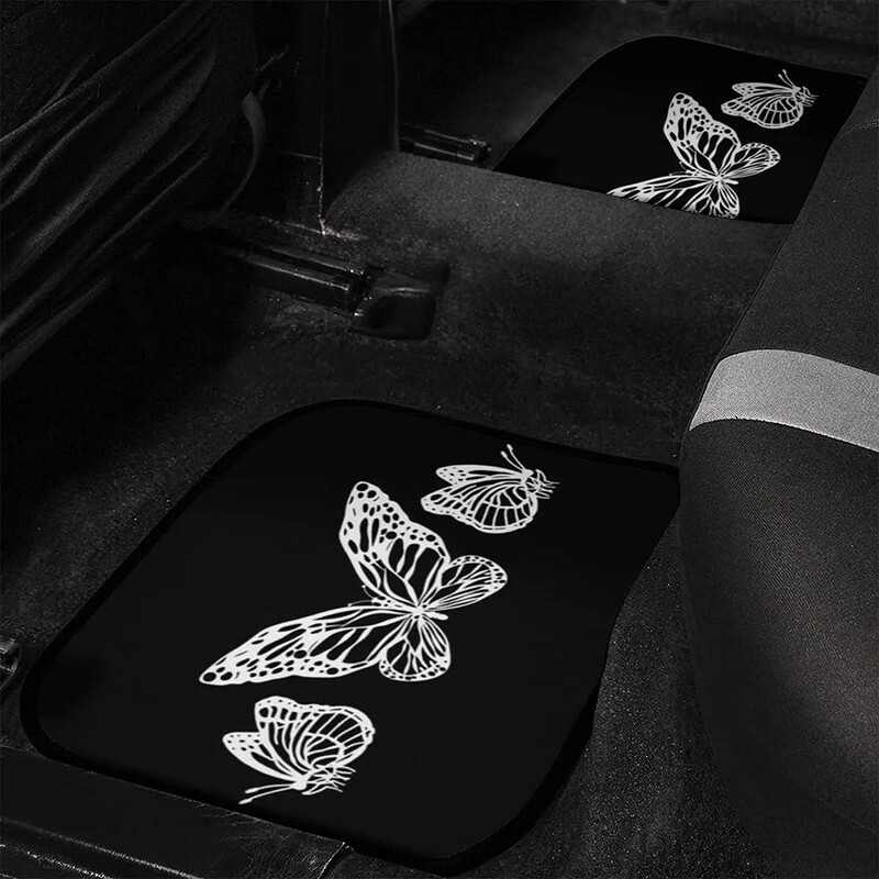 Butterfly mustade auto põrandamattide komplekt eesmiste ja tagumiste vooderdiste jaoks, Universal Fit vaipkattega põrandamattide komplekt 4 tk maasturitele, kaubikutele, sedaanidele