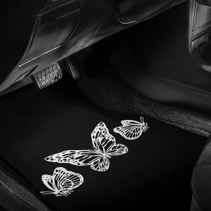 Butterfly mustade auto põrandamattide komplekt eesmiste ja tagumiste vooderdiste jaoks, Universal Fit vaipkattega põrandamattide komplekt 4 tk maasturitele, kaubikutele, sedaanidele