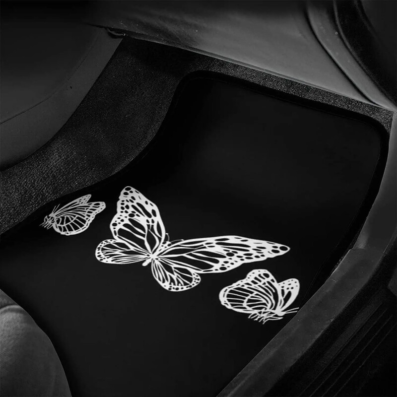 Butterfly mustade auto põrandamattide komplekt eesmiste ja tagumiste vooderdiste jaoks, Universal Fit vaipkattega põrandamattide komplekt 4 tk maasturitele, kaubikutele, sedaanidele