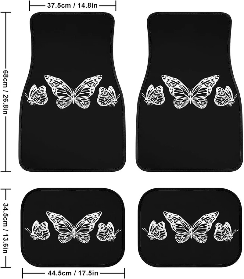 Butterfly mustade auto põrandamattide komplekt eesmiste ja tagumiste vooderdiste jaoks, Universal Fit vaipkattega põrandamattide komplekt 4 tk maasturitele, kaubikutele, sedaanidele