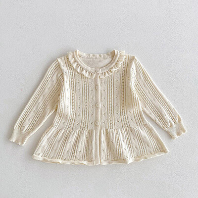 2024 Νέα φθινοπωρινή ζακέτα πλεξίματος για μωρό κοριτσάκι, μακρυμάνικη μονόχρωμη πλεκτή παλτό με λαιμόκοψη σε V νεογέννητο πουλόβερ για κοριτσάκια