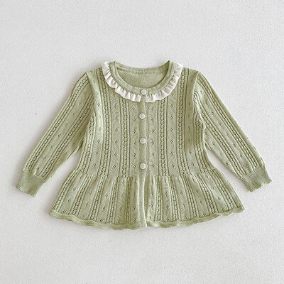 2024 Νέα φθινοπωρινή ζακέτα πλεξίματος για μωρό κοριτσάκι, μακρυμάνικη μονόχρωμη πλεκτή παλτό με λαιμόκοψη σε V νεογέννητο πουλόβερ για κοριτσάκια