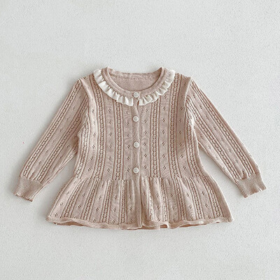 2024 Νέα φθινοπωρινή ζακέτα πλεξίματος για μωρό κοριτσάκι, μακρυμάνικη μονόχρωμη πλεκτή παλτό με λαιμόκοψη σε V νεογέννητο πουλόβερ για κοριτσάκια