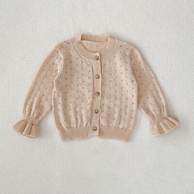 2024 Νέα φθινοπωρινή ζακέτα πλεξίματος για μωρό κοριτσάκι, μακρυμάνικη μονόχρωμη πλεκτή παλτό με λαιμόκοψη σε V νεογέννητο πουλόβερ για κοριτσάκια