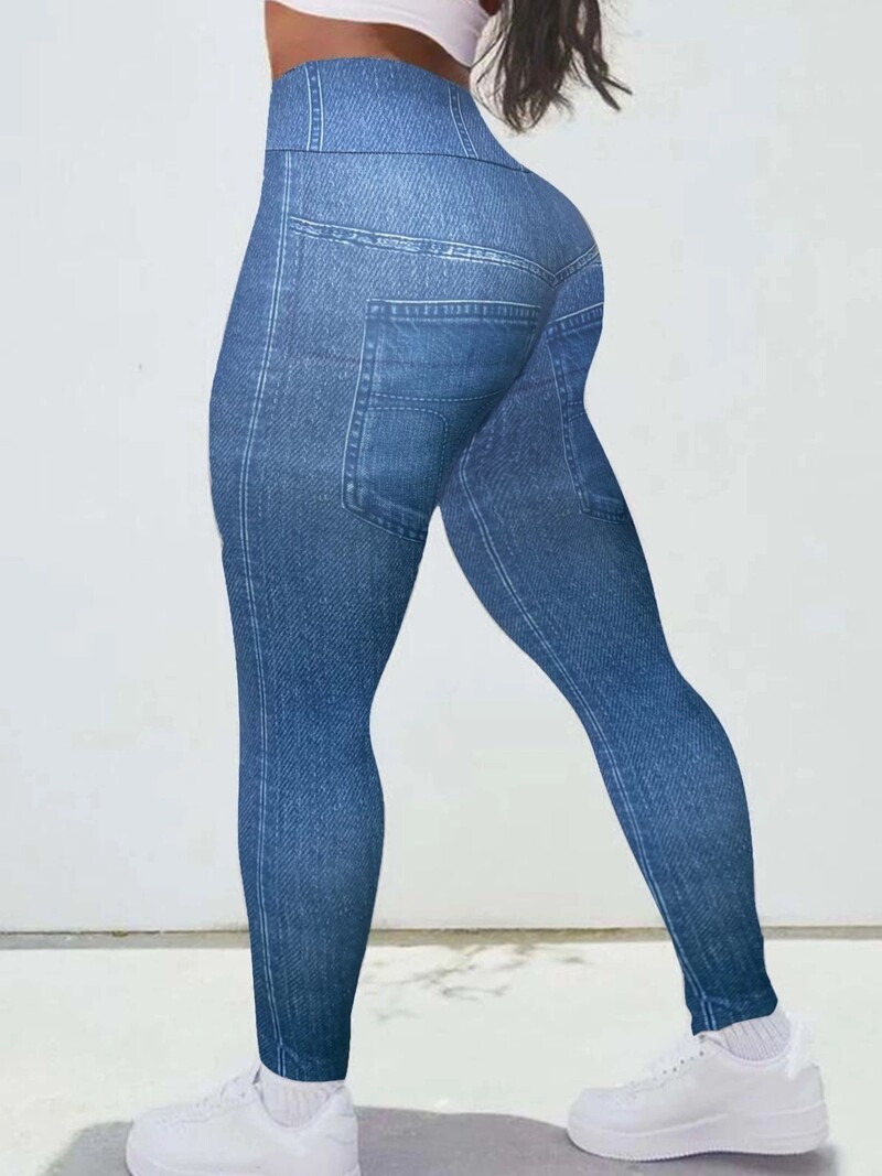 Női nagyobb méretű alkalmi ingázó vékony nadrágok, divatos farmerutánzatok, magas derekú, nyomott sztreccs leggings