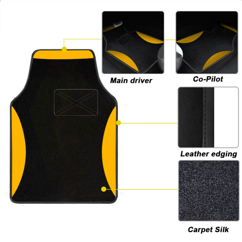 Automobilių grindų kilimėliai Universalus pilnas komplektas 4vnt geltoni apsauginiai kilimėliai Automobiliniai kilimėliai
