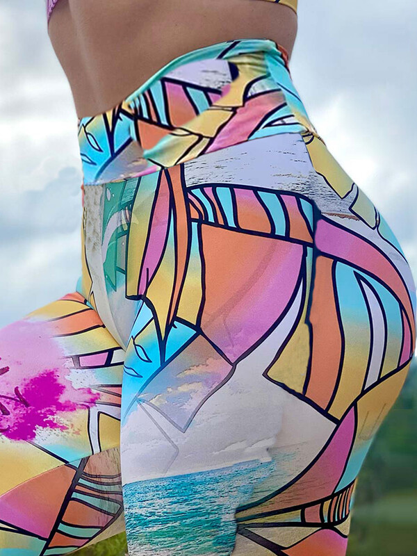 Femei mari dimensiuni elastice picturi noi jambiere imprimate cu talie înaltă jambiere fitness jeggings sport colanți pantaloni alergare