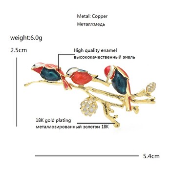Wuli&baby качествени емайлирани птици на клон брошка игла модни бижута подарък за костюм