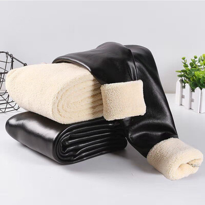 S-5XL Pantaloni negri din piele artificială pentru femei, plus catifea, pantaloni slim, lungi și slăbiți, colanți elastici, colanți caldi din PU, C369