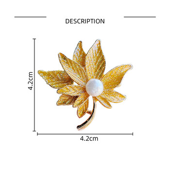 Луксозни лъскави кристални брошки от кленови листа за жени Перлени растения Значки Ревери Безопасна фиксираща игла Облекло за момичета Декорация на бижута