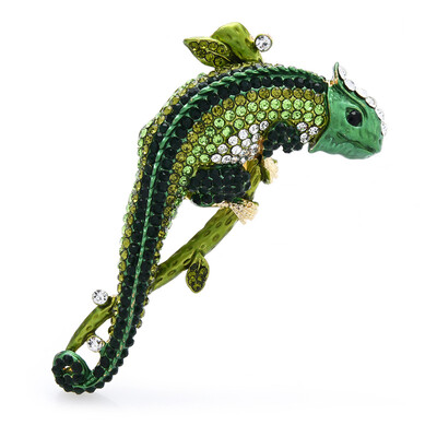 Vintage Brwon șopârlă Gecko Animal pandantiv Broșă Pin Strass Cristal Cadouri