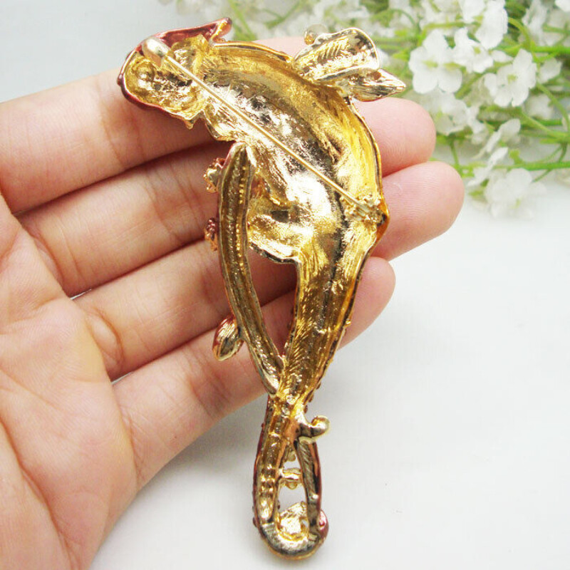 Vintage Brwon șopârlă Gecko Animal pandantiv Broșă Pin Strass Cristal Cadouri
