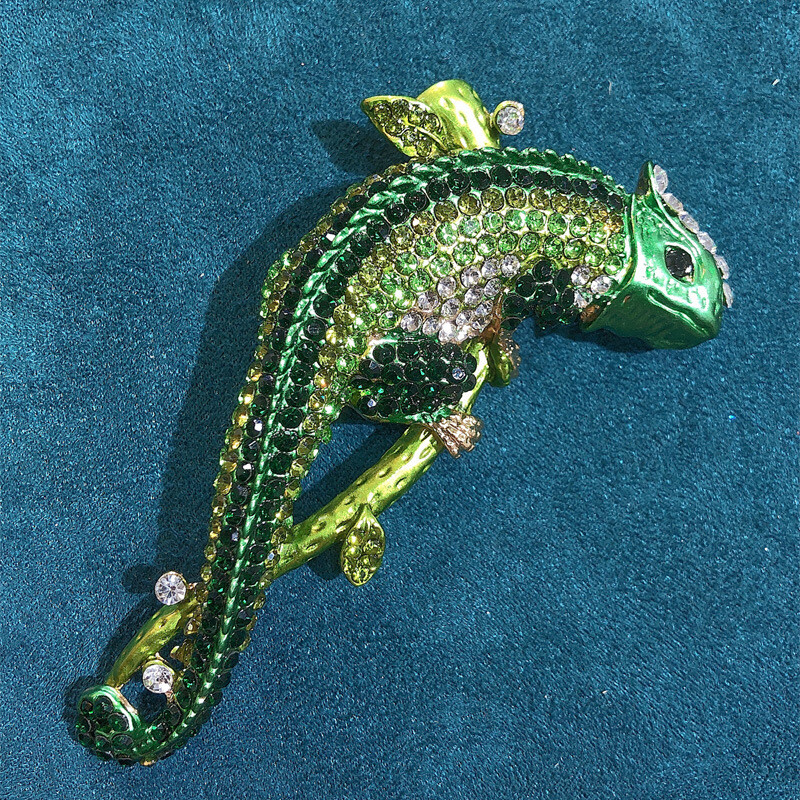 Vintage Brwon șopârlă Gecko Animal pandantiv Broșă Pin Strass Cristal Cadouri