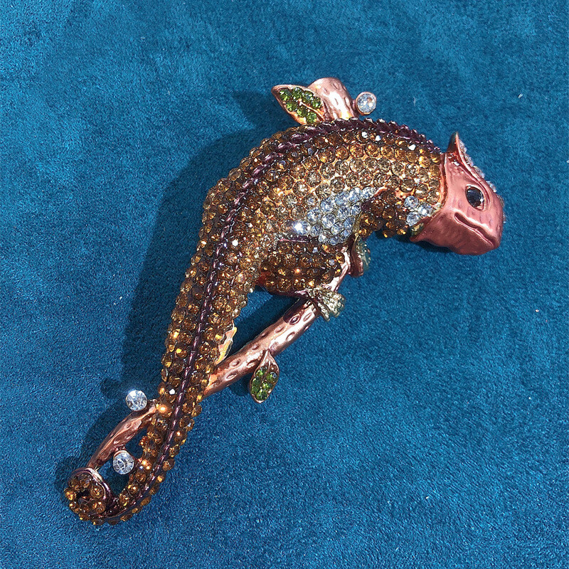 Vintage Brwon șopârlă Gecko Animal pandantiv Broșă Pin Strass Cristal Cadouri