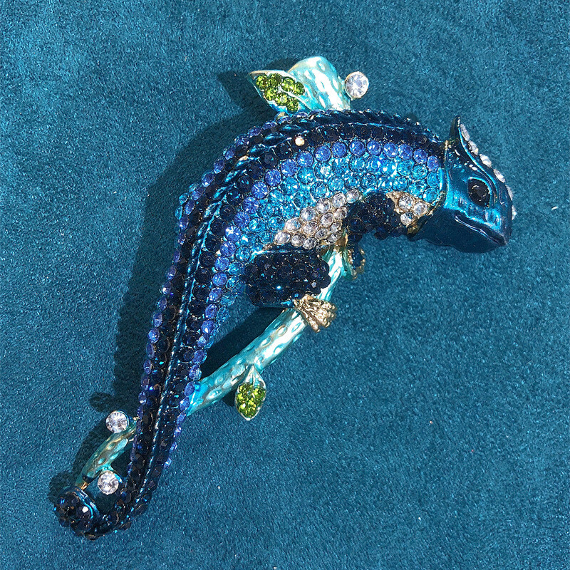 Vintage Brwon șopârlă Gecko Animal pandantiv Broșă Pin Strass Cristal Cadouri