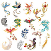 Jauna retro fēniksa strass piespraude modes spīdīgs kristāls dzīvnieku piespraudes vīriešu un sieviešu apģērbu soma aksesuāri rotaslietas dāvana