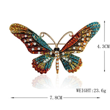 Брошки с цветни пеперуди Кристални кристали Метални емайлирани игли Летящо насекомо Животно Брошка за дамско облекло Бижута Подаръци