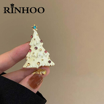 Rinhoo New Trendy Enamel Crystal Christmas Tree Брошка за жени Игли Коледа Нова година Коледен подарък Бижута