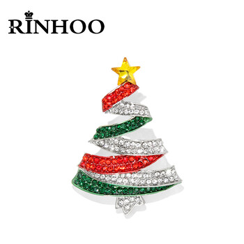 Rinhoo New Trendy Enamel Crystal Christmas Tree Брошка за жени Игли Коледа Нова година Коледен подарък Бижута