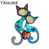 YAOLOGE két zománcozott macskaszív cirkon bross nőknek gyerekeknek 3 színű állati kisállatparti alkalmi irodai brosstűs kiegészítők ajándékok