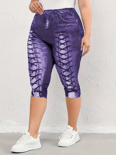 Nagyméretű Allover Print Skinny Leggings Alkalmi mindennapi Rugalmas Capris Leggings Női Nagy méretű Ruházat