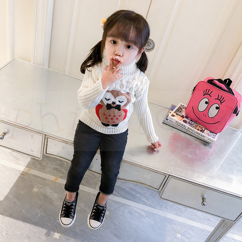 PHILOLOGY 2T-8T μοτίβο κουκουβάγιας χειμώνα αγόρι κορίτσι παιδί παχύ Πλεκτό πουκάμισο με ζιβάγκο πουλόβερ με ψηλό γιακά πουλόβερ