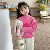 Pulover elegant tricotat pentru fete 2023, primăvară, toamnă, stil coreean, îmbrăcăminte pentru copii, top cu gât turnu, pentru copii