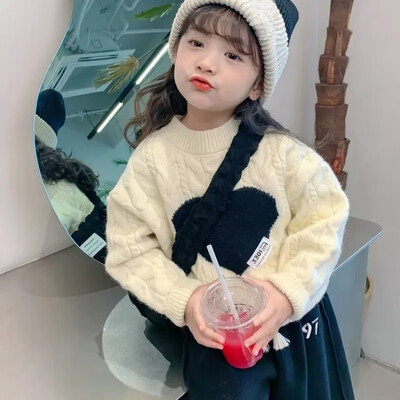 Pulover elegant tricotat pentru fete 2023, primăvară, toamnă, stil coreean, îmbrăcăminte pentru copii, top cu gât turnu, pentru copii