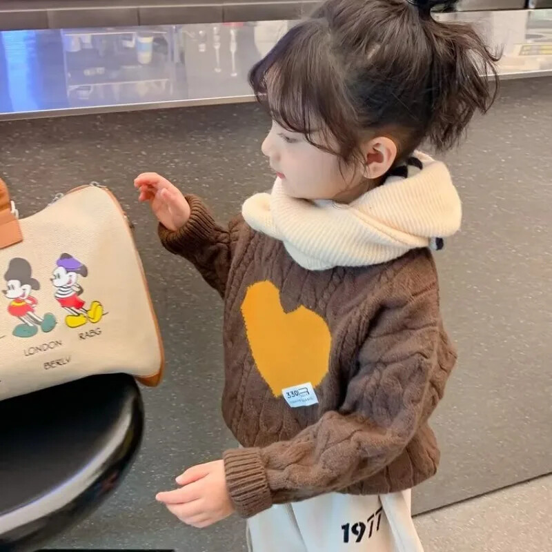 Pulover elegant tricotat pentru fete 2023, primăvară, toamnă, stil coreean, îmbrăcăminte pentru copii, top cu gât turnu, pentru copii