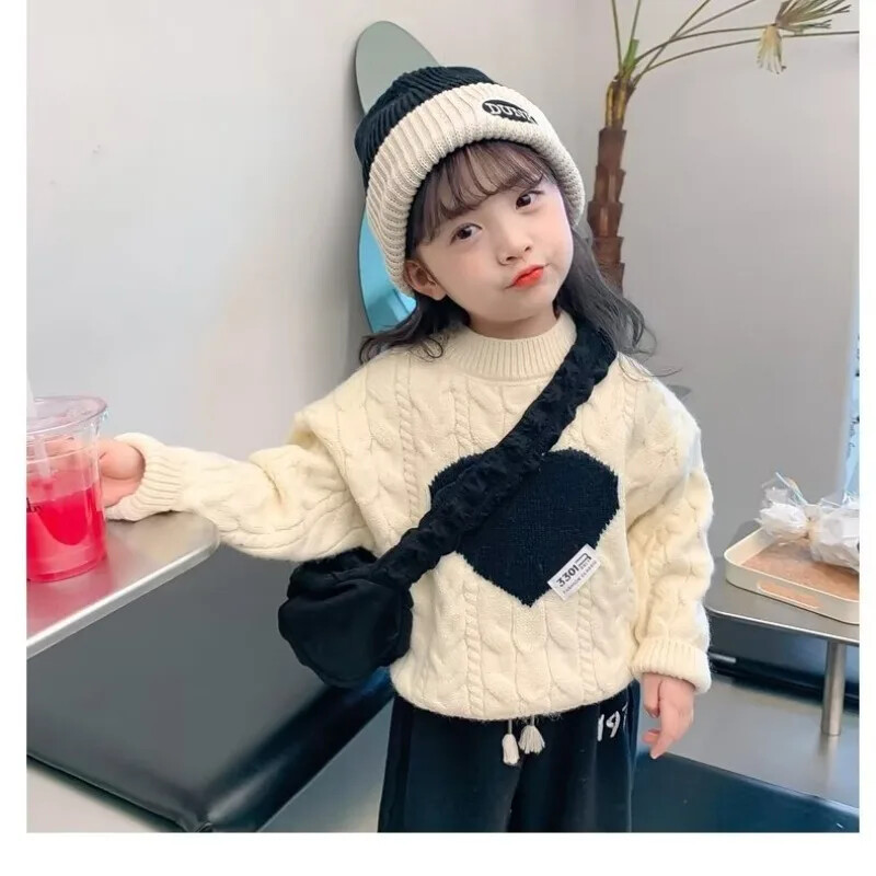 Pulover elegant tricotat pentru fete 2023, primăvară, toamnă, stil coreean, îmbrăcăminte pentru copii, top cu gât turnu, pentru copii