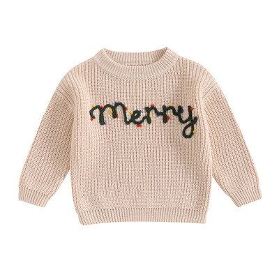 FOCUSNORM 0-3Y Lovely Baby Boys Lányok karácsonyi pulóver 3 színű karácsonyfák betűs hímzés, nyakú, hosszú ujjú pulóver felső